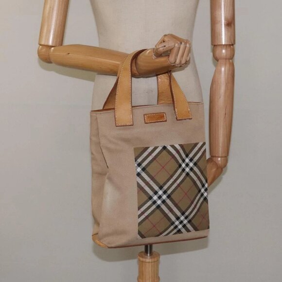 Burberrys Nova Check Blue Label Hand Bag Canvas Brown Auth ti2966 - Picture 3 of 16